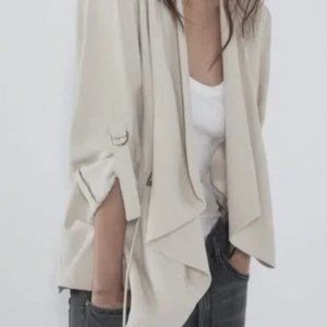 Zara Blazer Waterfall front tan lightweight 3/4 sleeve